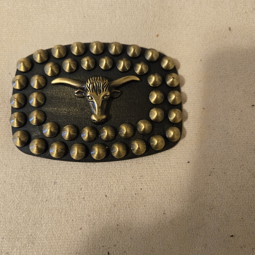 Studded Bull Longhorns Western Belt Buckle
